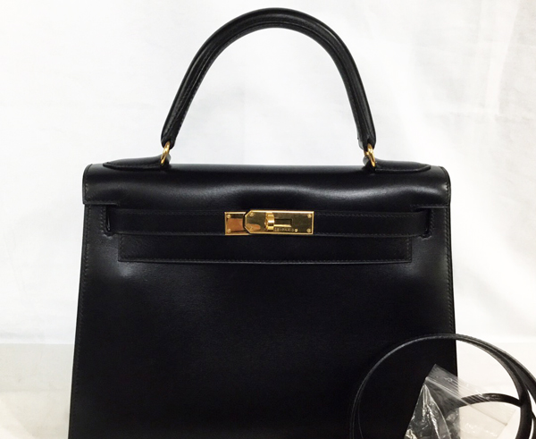 HERMES エルメス　ケリー28 ボックスカーフ　ブラック エルメス HERMES ケリー28 外縫い 〇Y刻印 (1995年製) ブラック