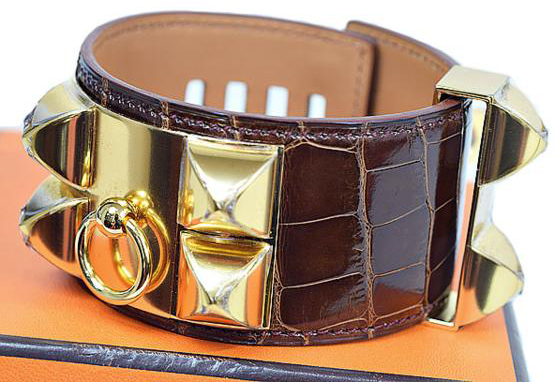 エルメス HERMES クロコダイル アリゲーター コリエ ド シアン ブレスレット バングル #S アメジスト パープル 紫 □R刻印 箱付（新品・未使用品）