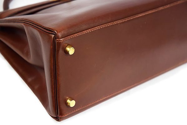 エルメス ボックスカーフ32 茶×ゴールド金具 